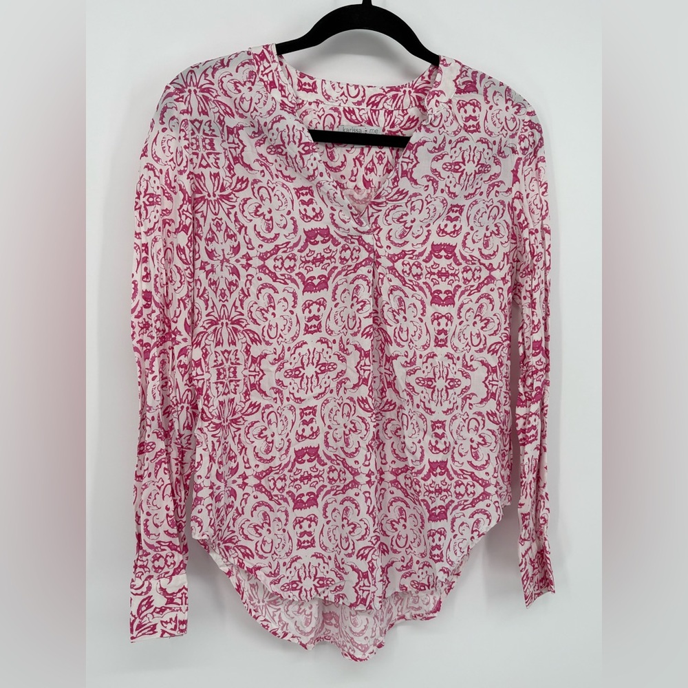 KARISSA & ME Shirt White & Pink Patterned Top Woman’s Small